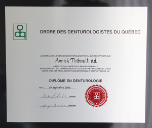 Diplôme Annick Thibault, d.d